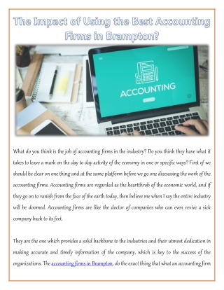 The Impact of Using the Best Accounting Firms in Brampton?