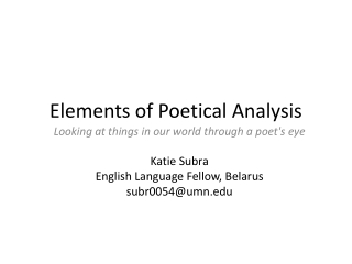 Elements of Poetical Analysis