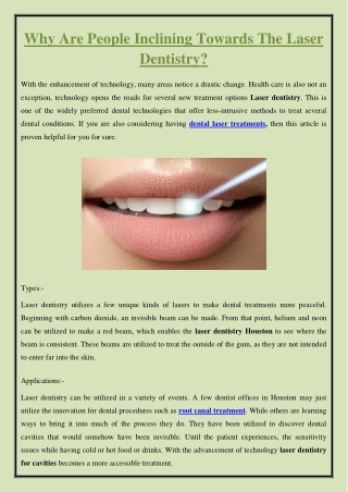 Why Are People Inclining Towards The Laser Dentistry?
