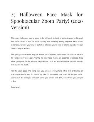 Halloween Face Mask for Spooktacular Zoom Party! (2020 Version)