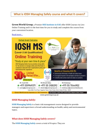 What is IOSH Managing Safely course and what it covers?