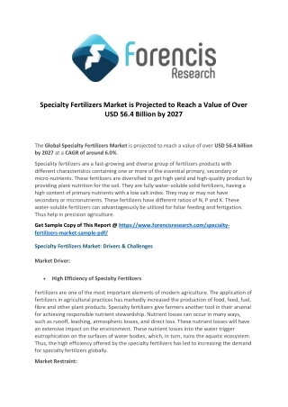 Specialty fertilizers market popular trends and technological advancements to watch out for near future; global industry