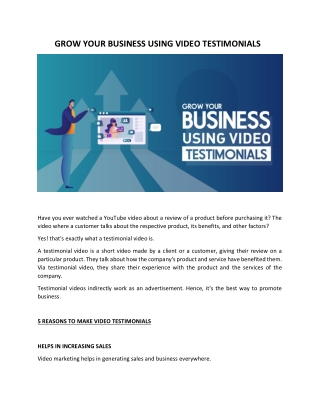 GROW YOUR BUSINESS USING VIDEO TESTIMONIALS