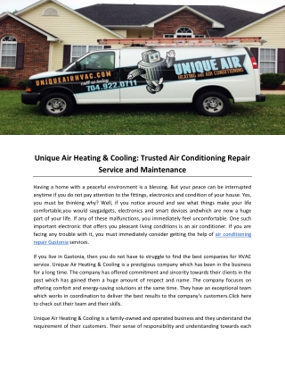 Unique Air Heating & Cooling: Trusted Air Conditioning Repair Service and Maintenance