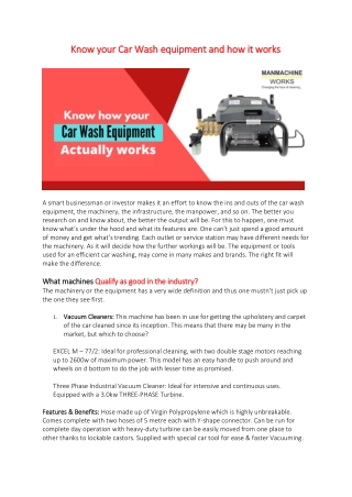 Know here how your precious car wash equipment actually works?