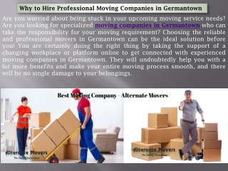 Moving Companies in Germantown - Alternate Movers