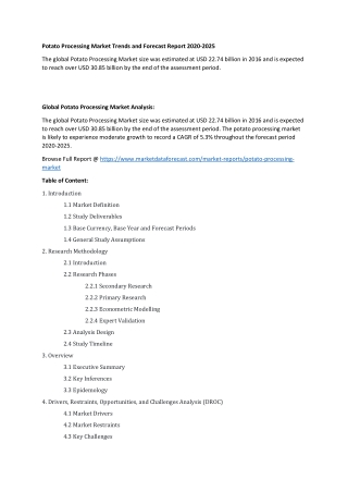 Potato Processing Market Analysis 2020-2025