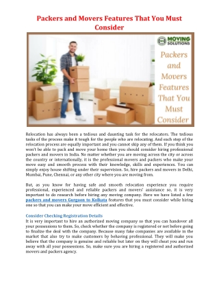 Packers and Movers Features That You Must Consider