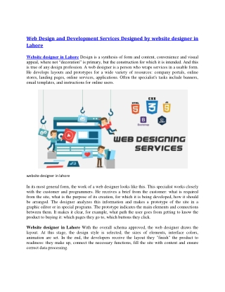 Web Design and Development Services Designed by website designer in Lahore