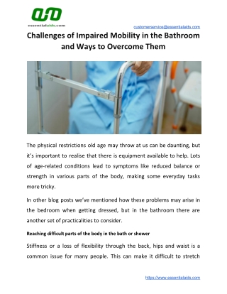 Challenges of Impaired Mobility in the Bathroom and Ways to Overcome Them