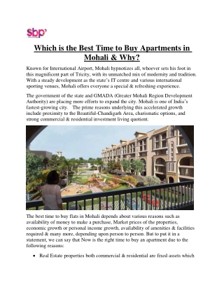Which is the Best Time to Buy Apartments in Mohali & Why