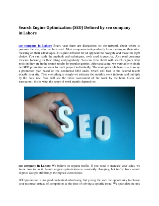Search Engine Optimization (SEO) Defined by seo company in Lahore