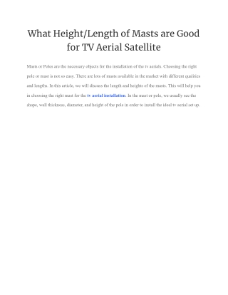 The Length of Masts are Good for TV Aerial Satellite