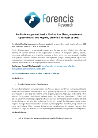Facility management service market trends, business strategies and opportunities with key players analysis 2027