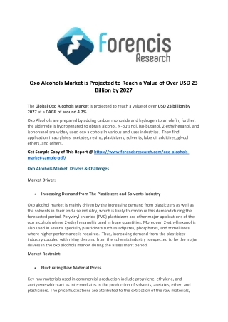 Oxo alcohols market research by key players, type and application, future growth to 2027