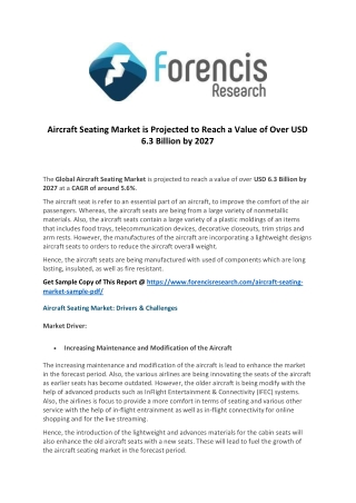 Aircraft seating market analysis by recent trends, development and growth forecast by regions and applications to 2027