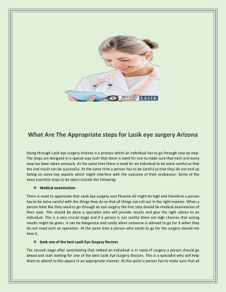 What Are The Appropriate steps for Lasik eye surgery Arizona