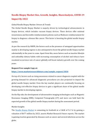 Needle Biopsy Market Size, Growth, Insights, ShareAnalysis, COVID-19 Impact By 2022