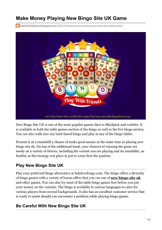 Make Money Playing New Bingo Site UK Game