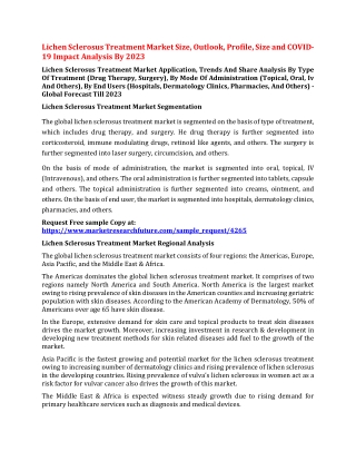 Lichen Sclerosus Treatment Market Size, Outlook, Profile, Size and COVID-19 Impact Analysis By 2023