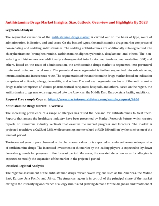 Antihistamine Drugs Market Insights, Size, Outlook, Overview and Highlights By 2023