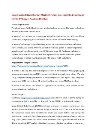 Image Guided Radiotherapy Market Trends, Size, Insights, Growth and COVID-19 Impact Analysis By 2023