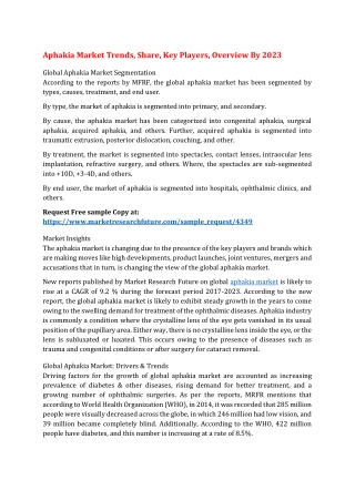 Aphakia Market Trends, Share, Key Players, Overview By 2023