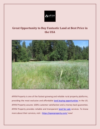 Great Opportunity to Buy Fantastic Land at Best Price in the USA