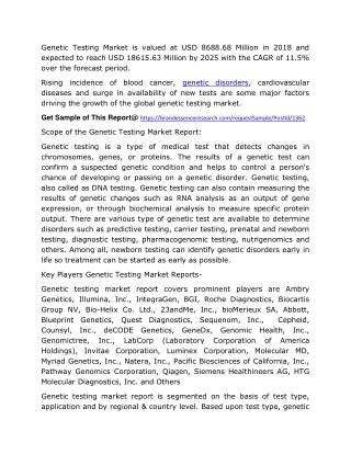 Genetic Testing Market Share, Current Trends and Research Development Report to 2025