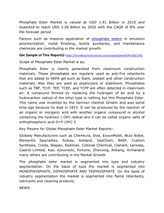 Phosphate Esters Market Share, Current Trends and Research Development Report to 2025