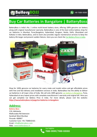 Car Battery Bangalore-Batteryboss