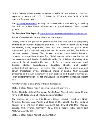 Dietary Fibers Market Size, Share and Manufacture Development Analysis Report 2020-2025