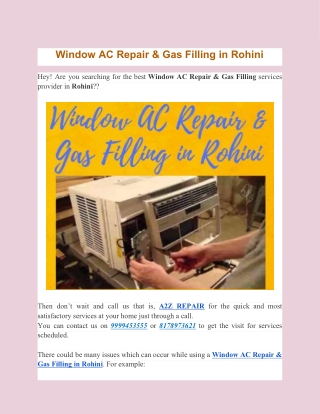 Window AC Repair and Gas Filling in Rohini