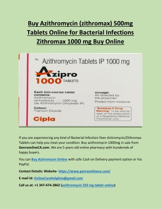 Buy Azithromycin (zithromax) 500mg Tablets Online for Bacterial Infections | zithromax 250 mg buy online