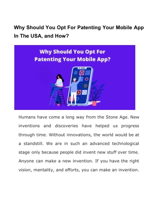 Why Should You Opt For Patenting Your Mobile App In The USA, and How?