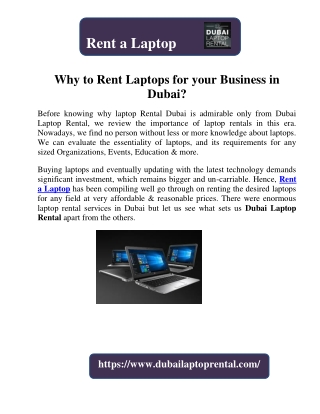 Why to Rent Laptops for your Business in Dubai?