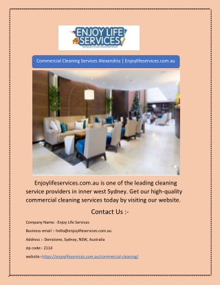 Commercial Cleaning Services Alexandria | Enjoylifeservices.com.au