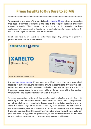 Prime Insights to Buy Xarelto 20 mg