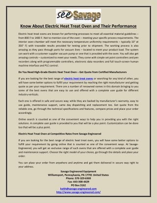 Know About Electric Heat Treat Oven and Their Performance