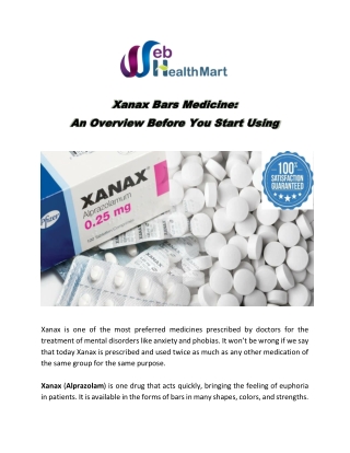 xanax Bars For Sale Online: A Prescribed Medicine at webhealthmart.com