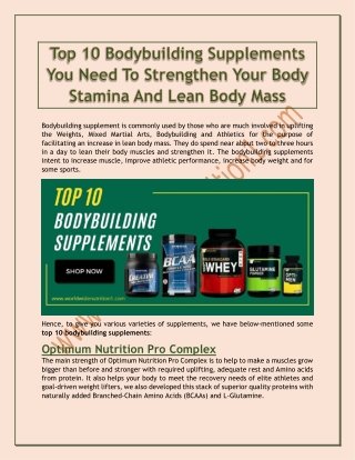 Top 10 Bodybuilding Supplements