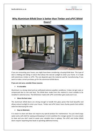 Why Aluminium Bifold Door is better than Timber and uPVC Bifold Doors?