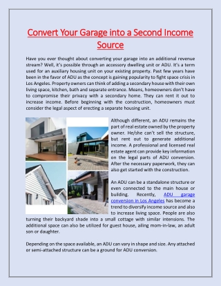 Convert Your Garage into a Second Income Source
