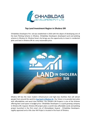 Top Land Investment Region in Dholera SIR