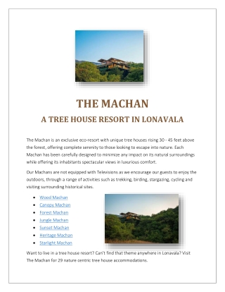 Nature resorts near Pune 29 different machans | The Machan