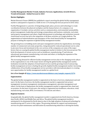 Facility Management Market Trends, Industry Forecast, Applications, Growth Drivers, Trends & Demands - Global Forecast t