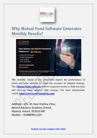 Why Mutual Fund Software Generates Monthly Results?