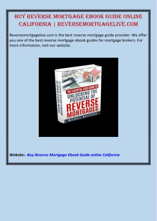 Buy Reverse Mortgage Ebook Guide Online California | Reversemortgagelive.com