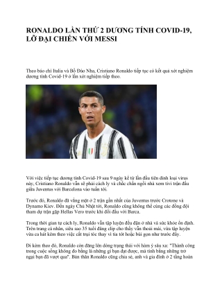 Ronaldo lần thứ 2 dương tính Covid-19, lỡ đại chiến với Messi