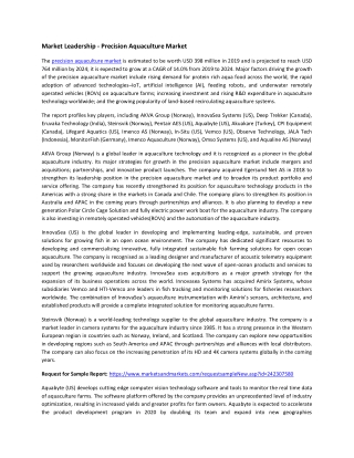 Precision Aquaculture Market | Size, Share, technologies, fish farming and Industry Analysis and Market Forecast to 2024